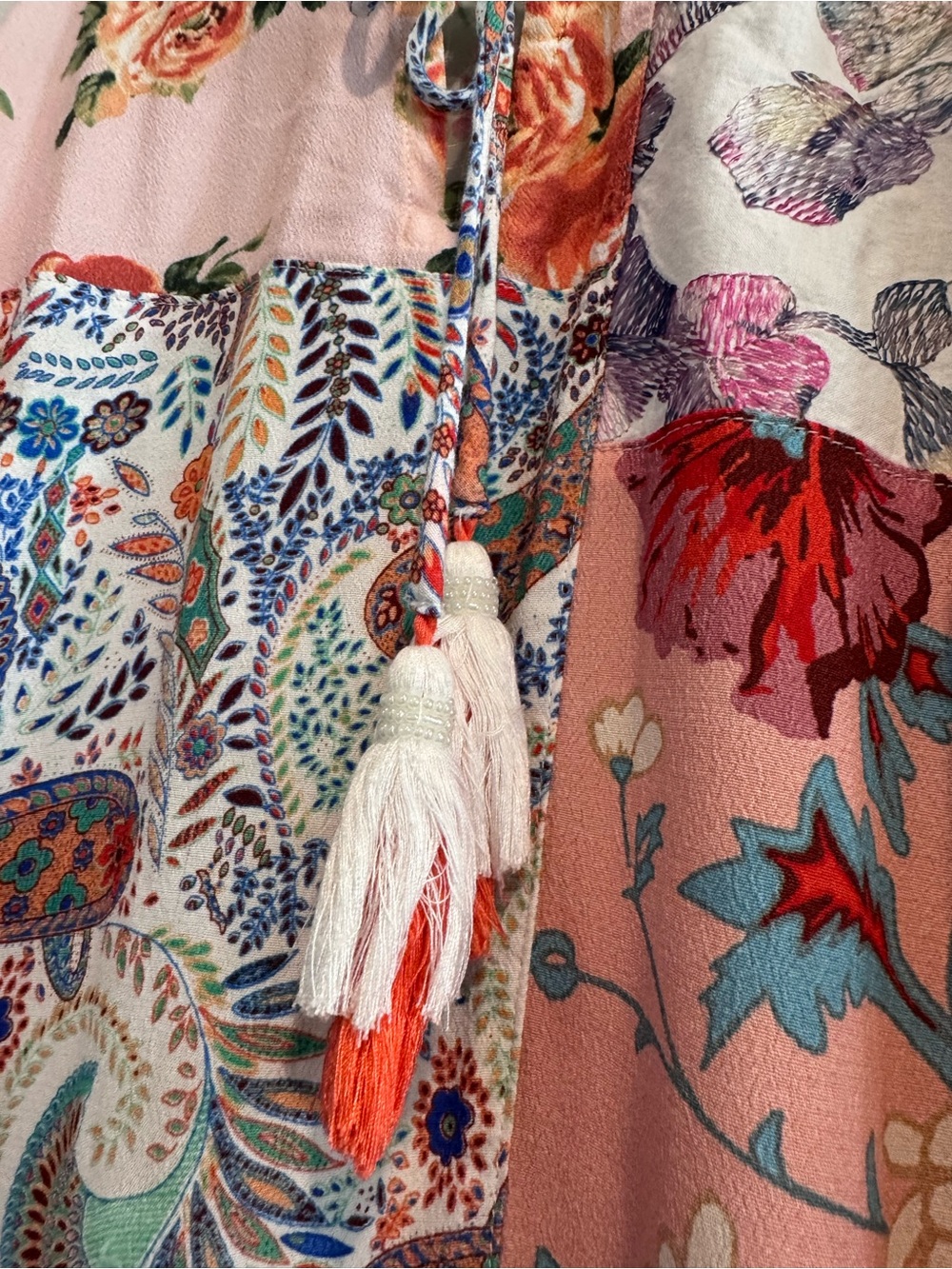 John Mark Boho Embroidered Peasant Patchwork Floral Paisley Blouse L - Picture 3 of 11